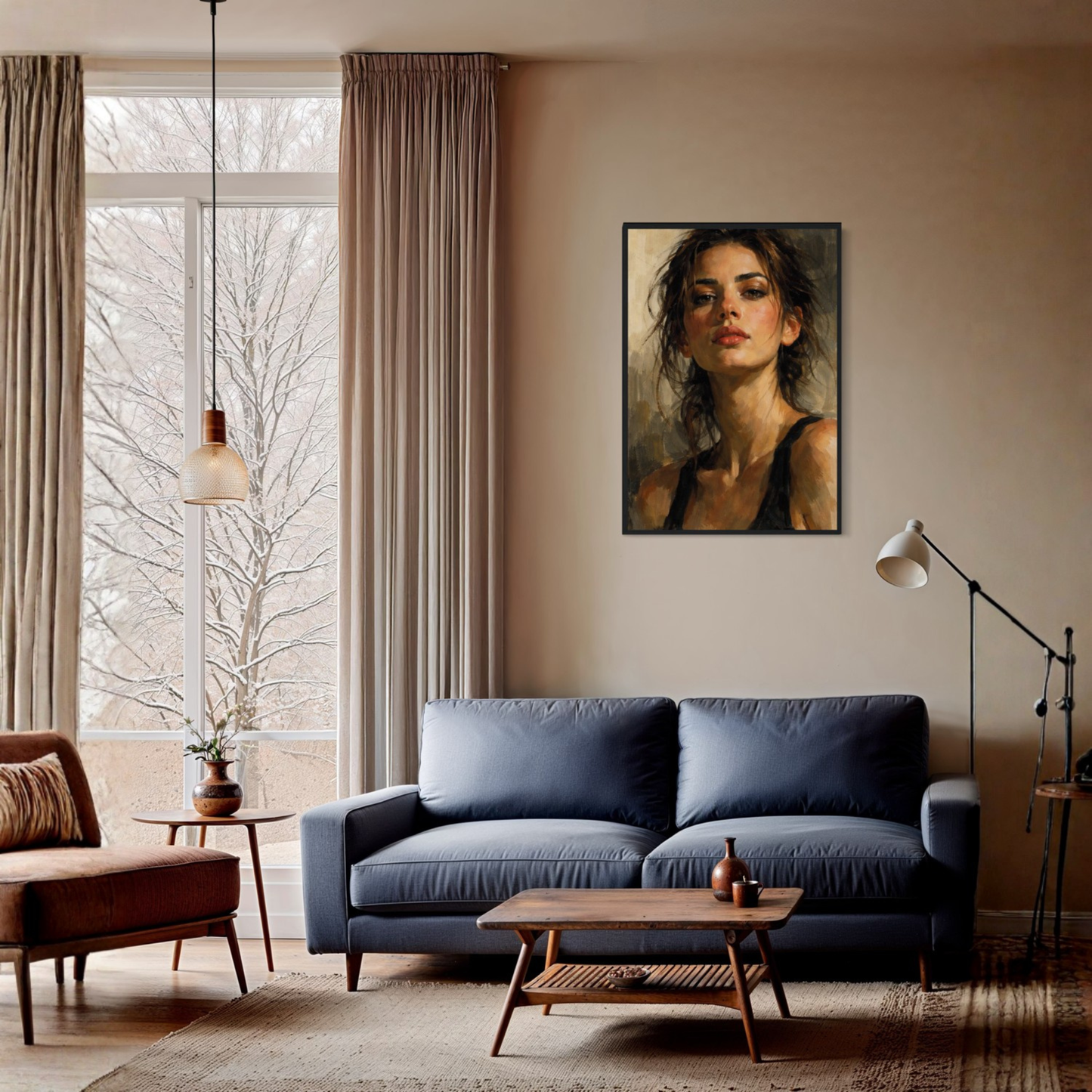 Framed wall art print titled "FIGURE STUDY II — Tension" by LunarHeartCo, featuring a minimalist abstract figure drawing.