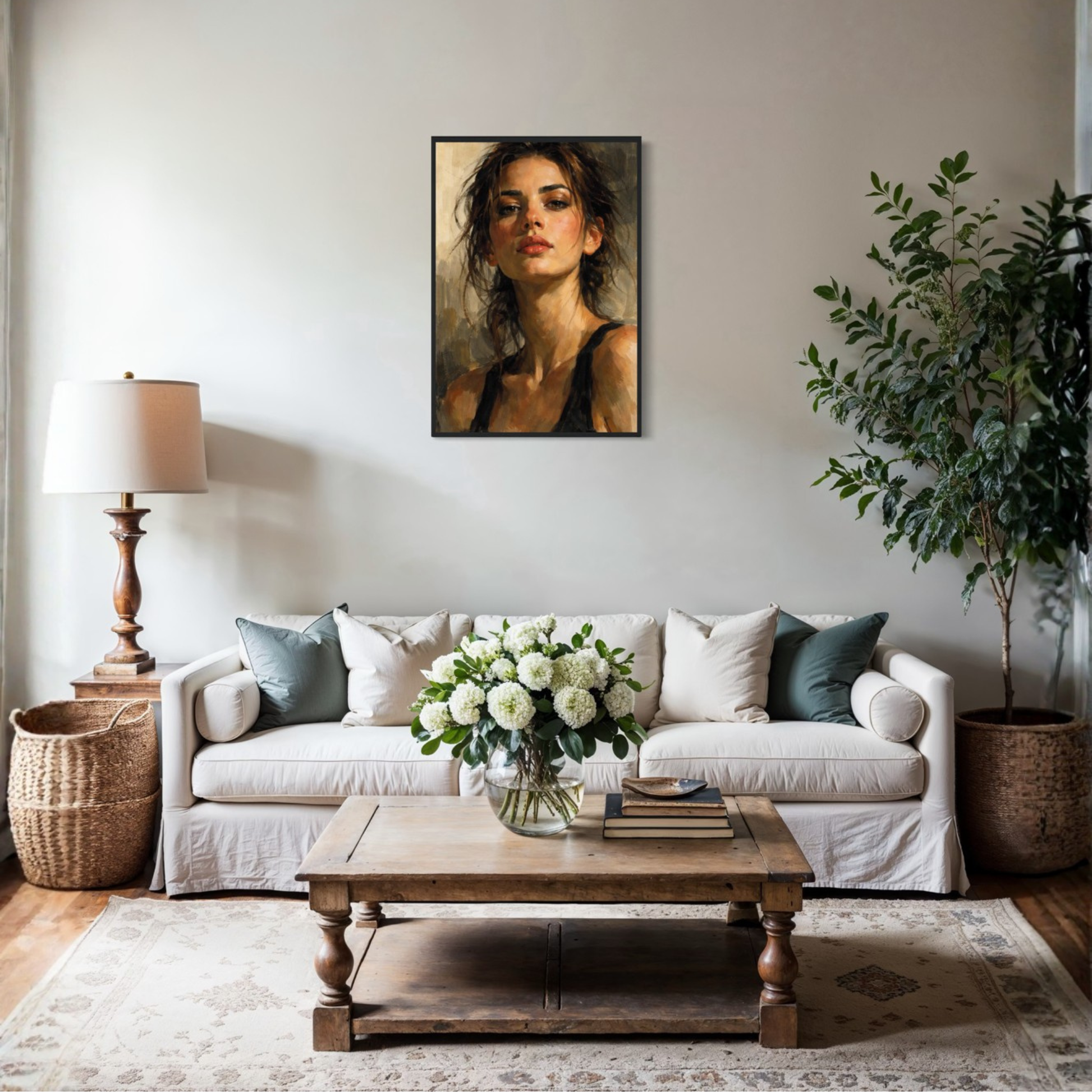 Framed wall art print titled "Figure Study II — Tension" by LunarHeartCo, featuring a minimalist figure drawing on textured paper.