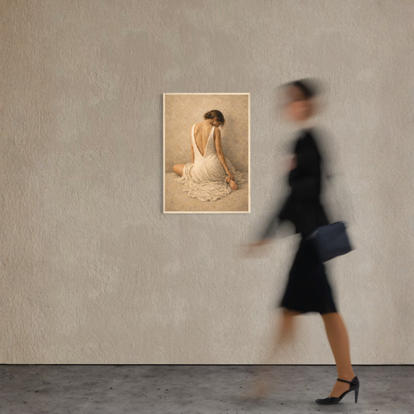 Framed art print titled "STILLNESS, HELD II — Resting" by LunarHeartCo, featuring a serene, abstract design in soft tones.