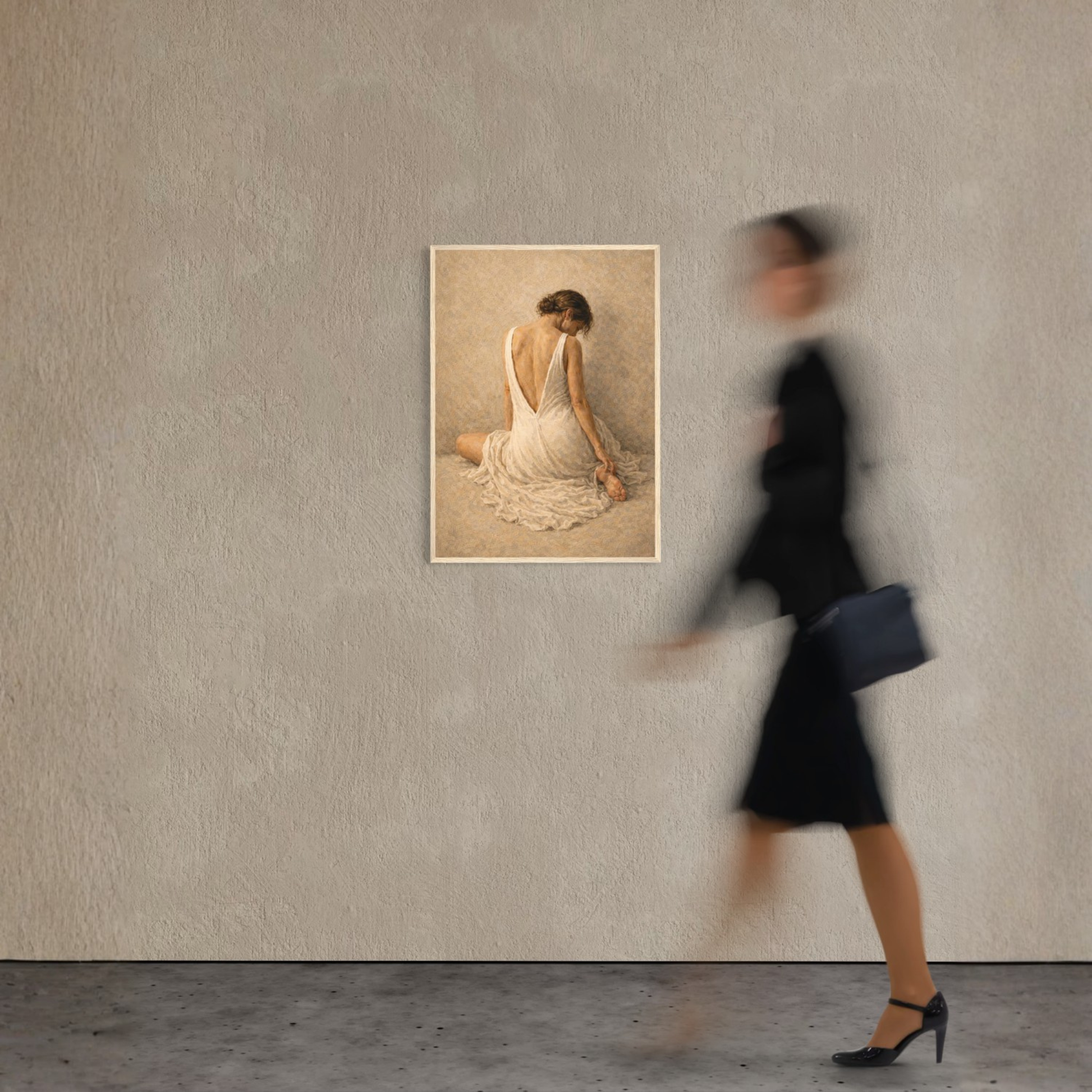 Framed art print titled "STILLNESS, HELD II — Resting" by LunarHeartCo, featuring a serene, abstract design in soft tones.