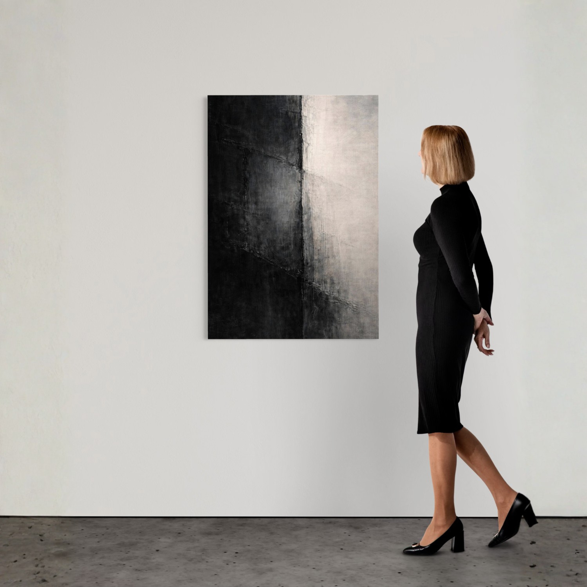 Vertical canvas art print titled "Divide I" by LunarHeartCo featuring abstract geometric design in muted tones.