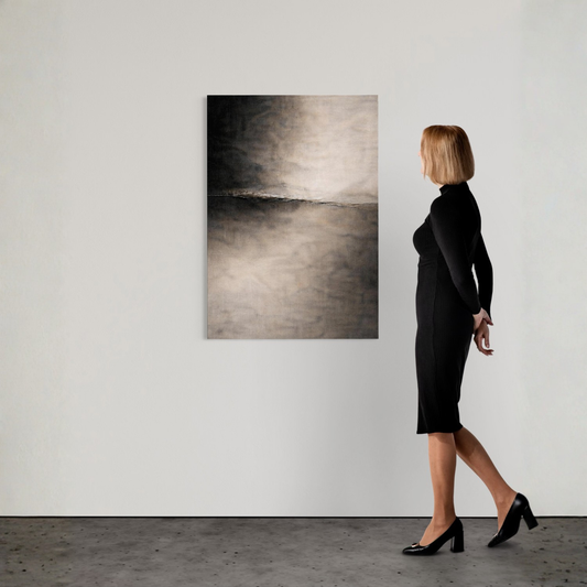 Horizontal convergence canvas art piece from LunarHeartCo's Divide III collection featuring abstract, modern design in muted tones.