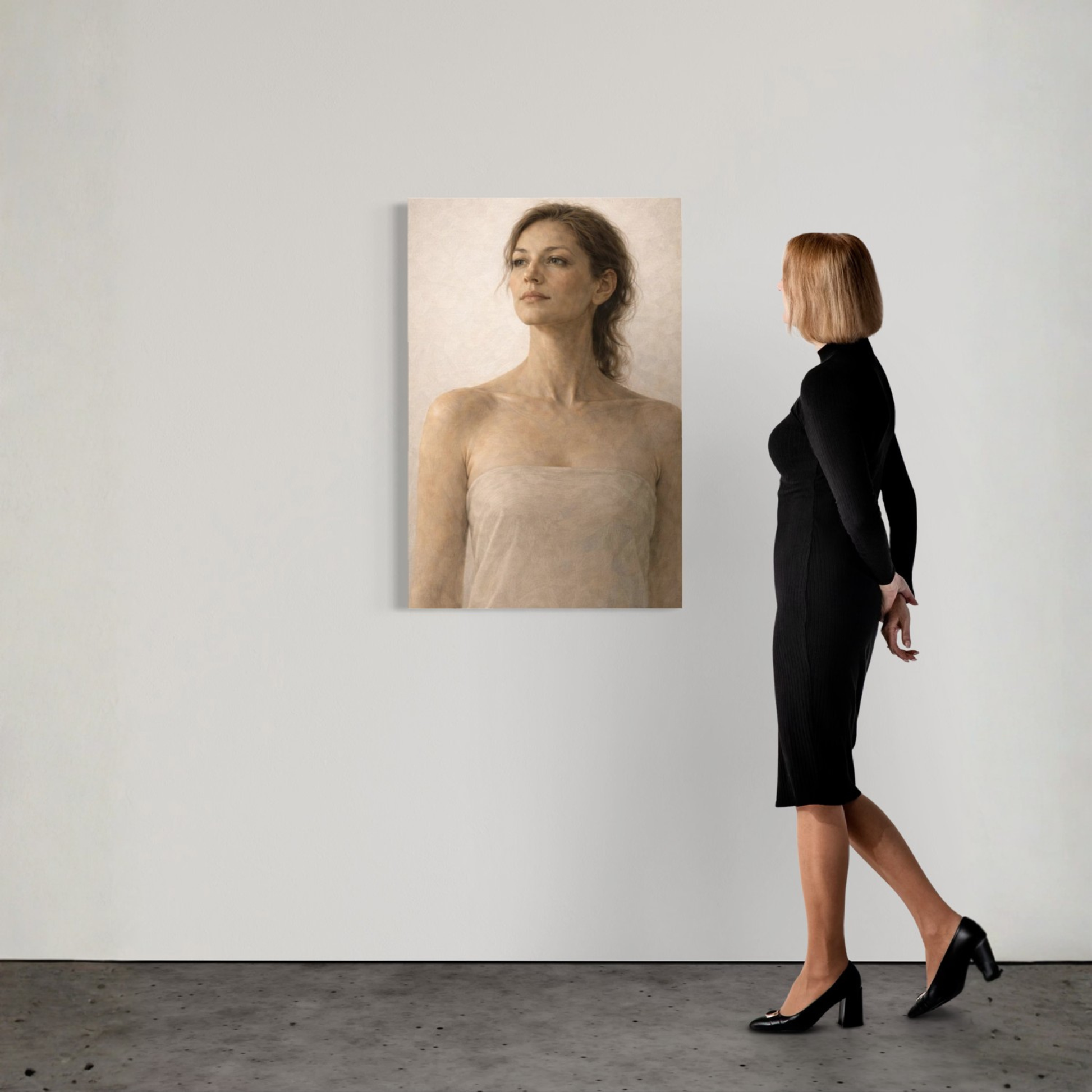 Vertical canvas art by LunarHeartCo featuring an abstract figurative design on a textured canvas.