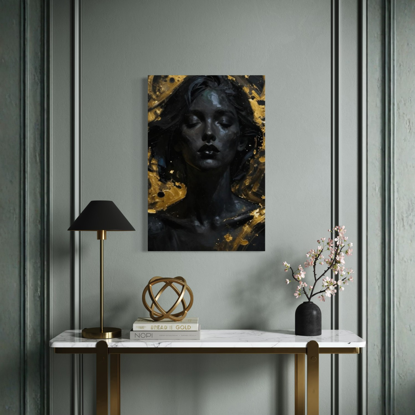 LunarHeartCo Silent Power II alignment canvas art featuring abstract design in calming tones on a textured canvas surface.