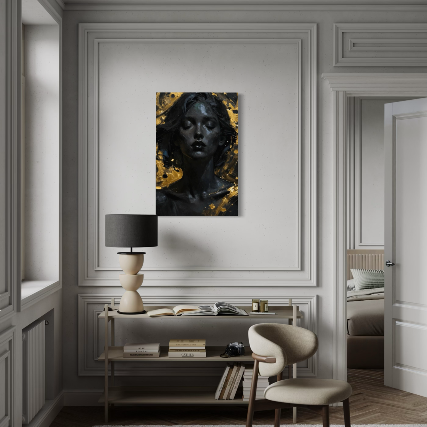 LunarHeartCo Silent Power II alignment canvas art featuring abstract design on a textured canvas surface.