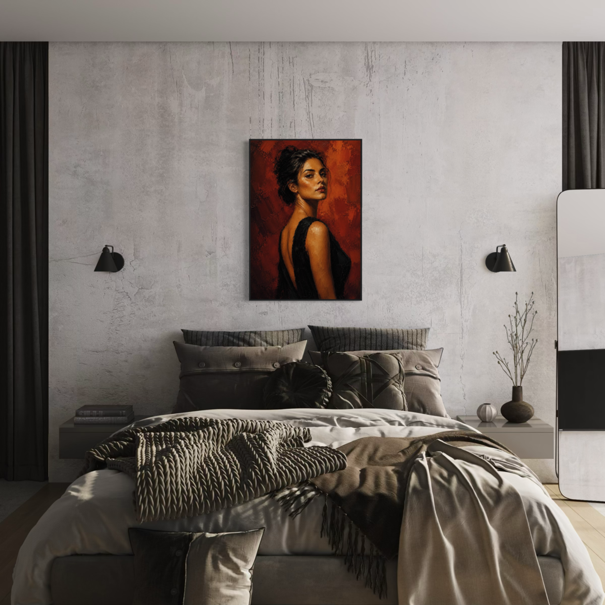 Framed art print titled "FIGURE STUDY IV — Presence" by LunarHeartCo showing a minimalist figure study in subtle tones.