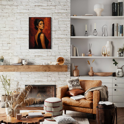 Framed art print of a figure study titled "Presence" by LunarHeartCo, showcasing a detailed black and white figure in a sleek frame.