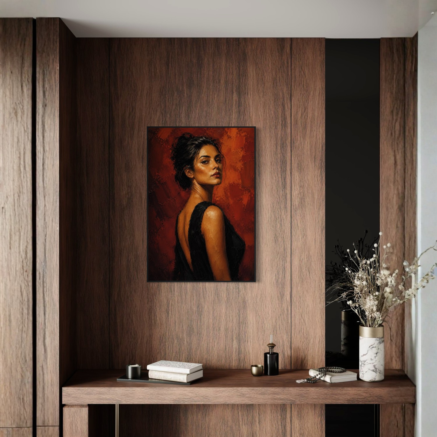 Framed art print titled "FIGURE STUDY IV — Presence" by LunarHeartCo, featuring a minimalistic figure study artwork in a sleek frame.