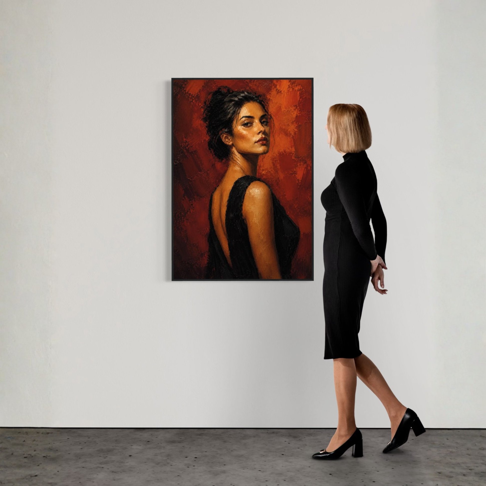 Framed art print titled "FIGURE STUDY IV — Presence" by LunarHeartCo, featuring a minimalist figure study with a sleek frame.