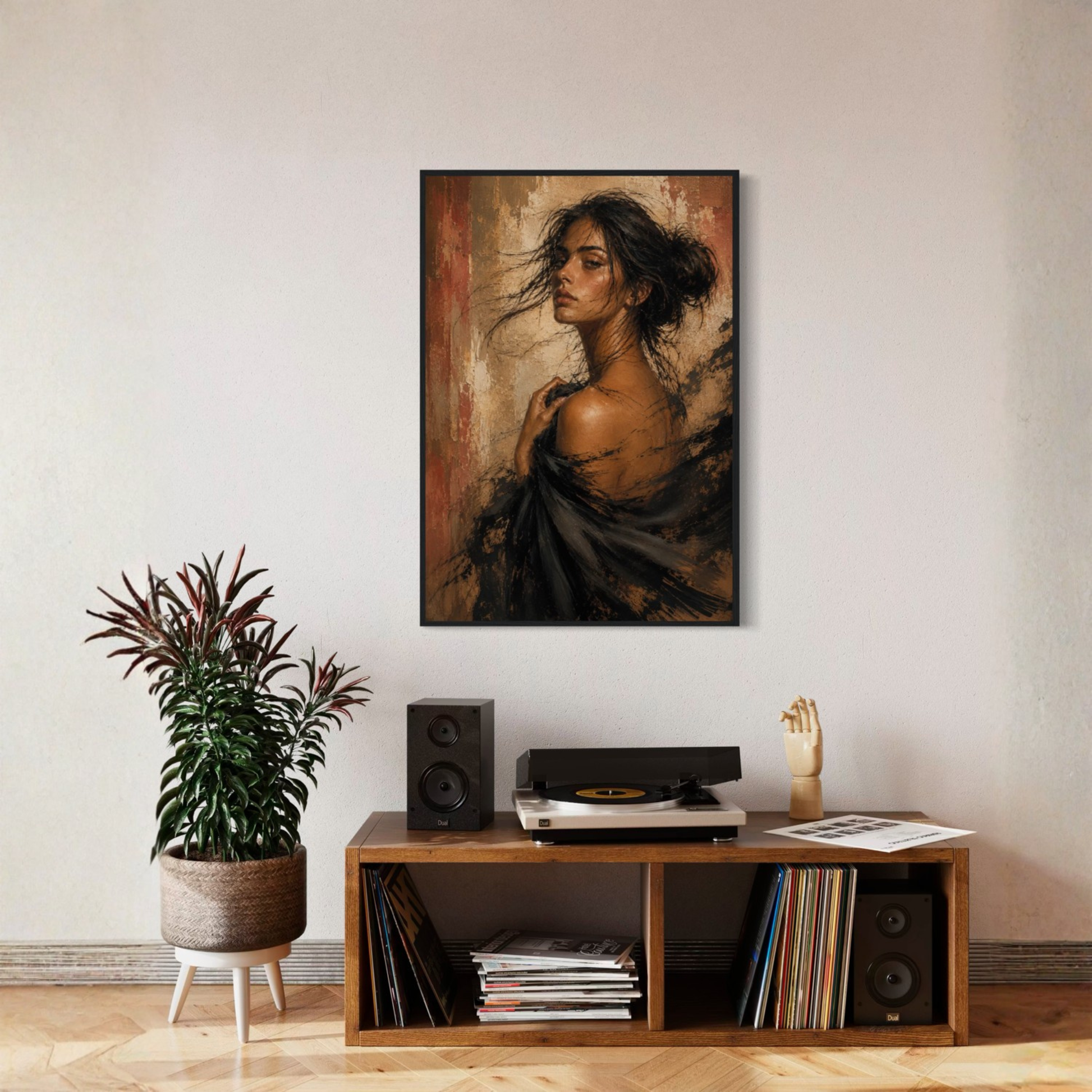Framed art print titled "Figure Study VII — Unravelling" by LunarHeartCo, showcasing a detailed abstract figure study artwork.
