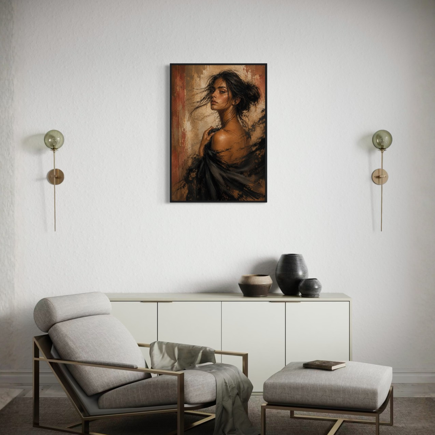 Framed art print titled "Figure Study VII — Unravelling" by LunarHeartCo, showcasing an elegant abstract human figure.