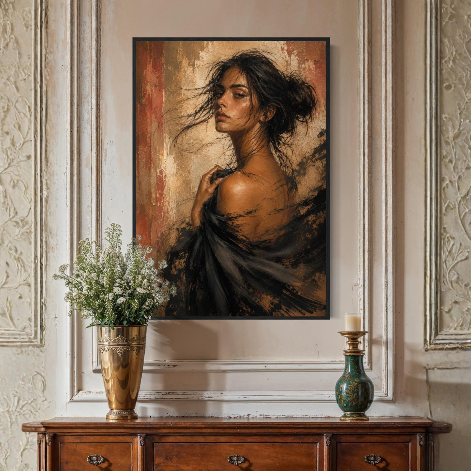 Framed art print "Figure Study VII — Unravelling" by LunarHeartCo, showcasing a detailed abstract figure illustration.