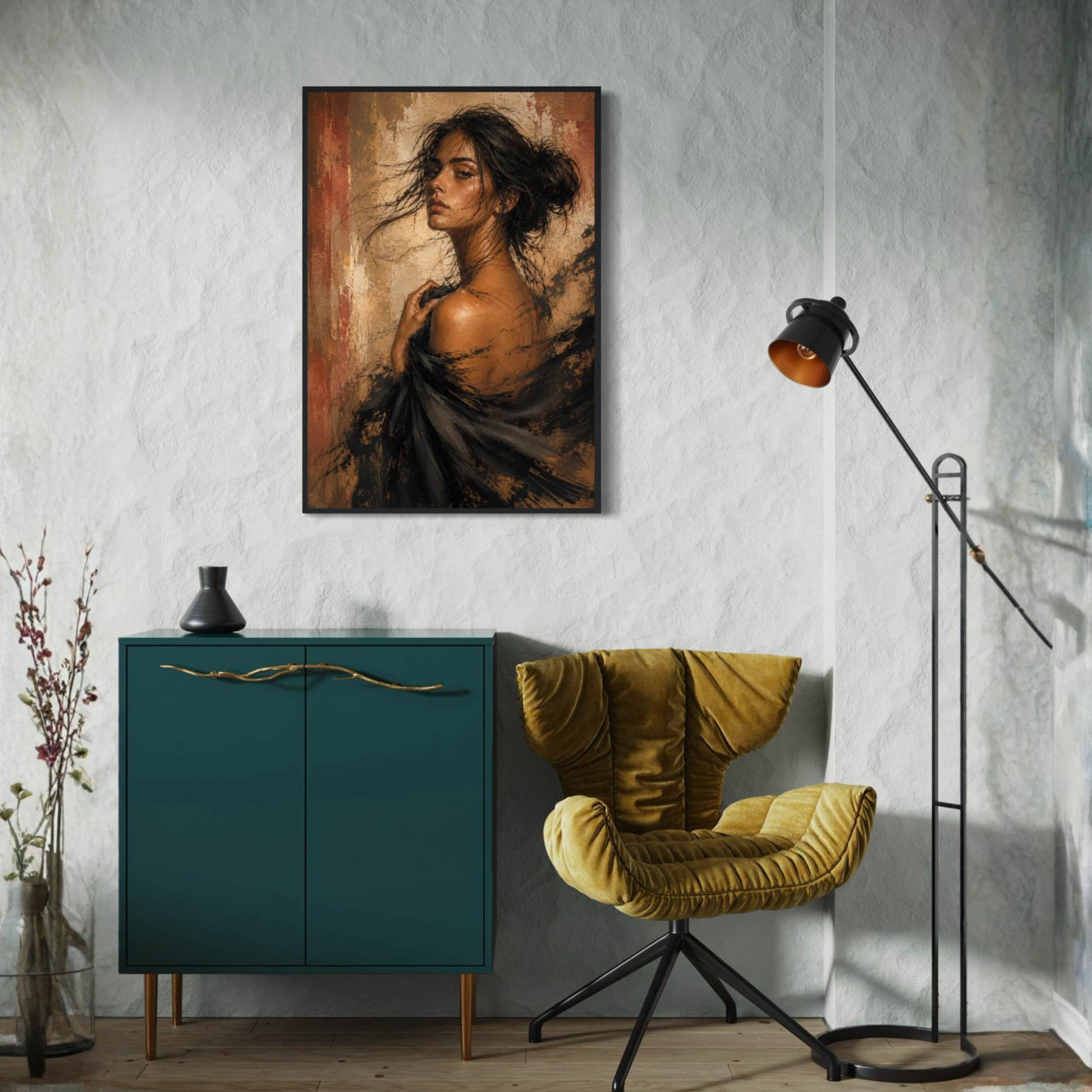 Framed art print "Figure Study VII — Unravelling" by LunarHeartCo featuring a detailed sketch of a human figure on a white background.