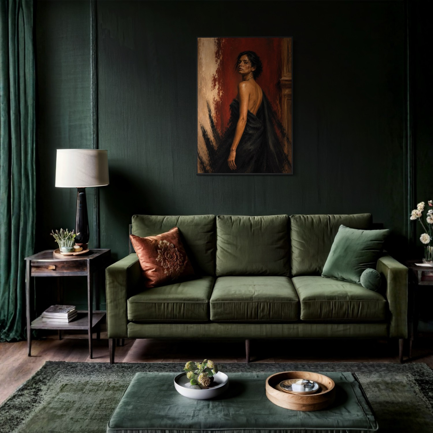 Framed art print titled "Defiance" by LunarHeartCo, featuring a detailed figure study artwork in a sleek frame.