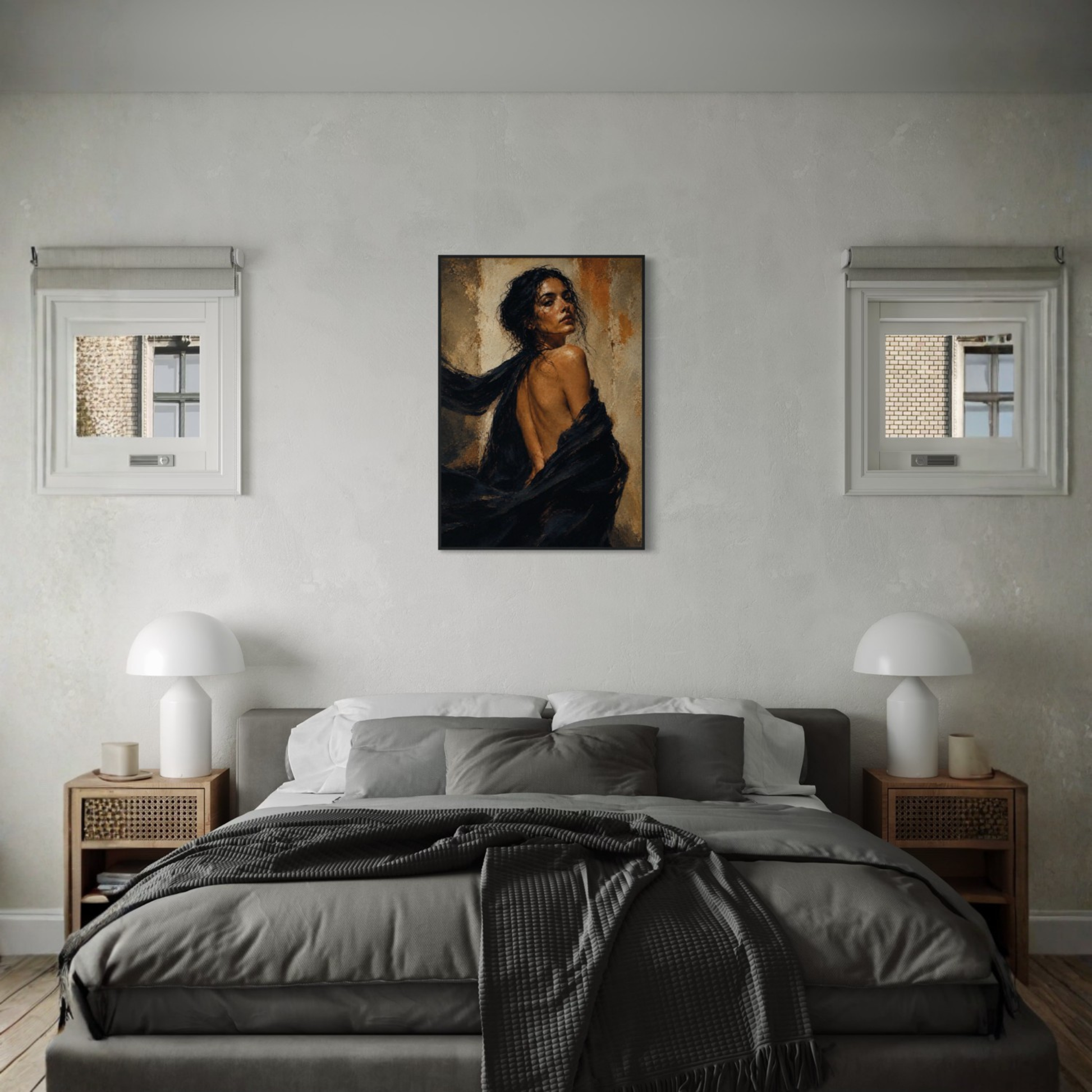 Framed art print titled "FIGURE STUDY X — Resolve" by LunarHeartCo, featuring a detailed sketch of a human figure on a white background.