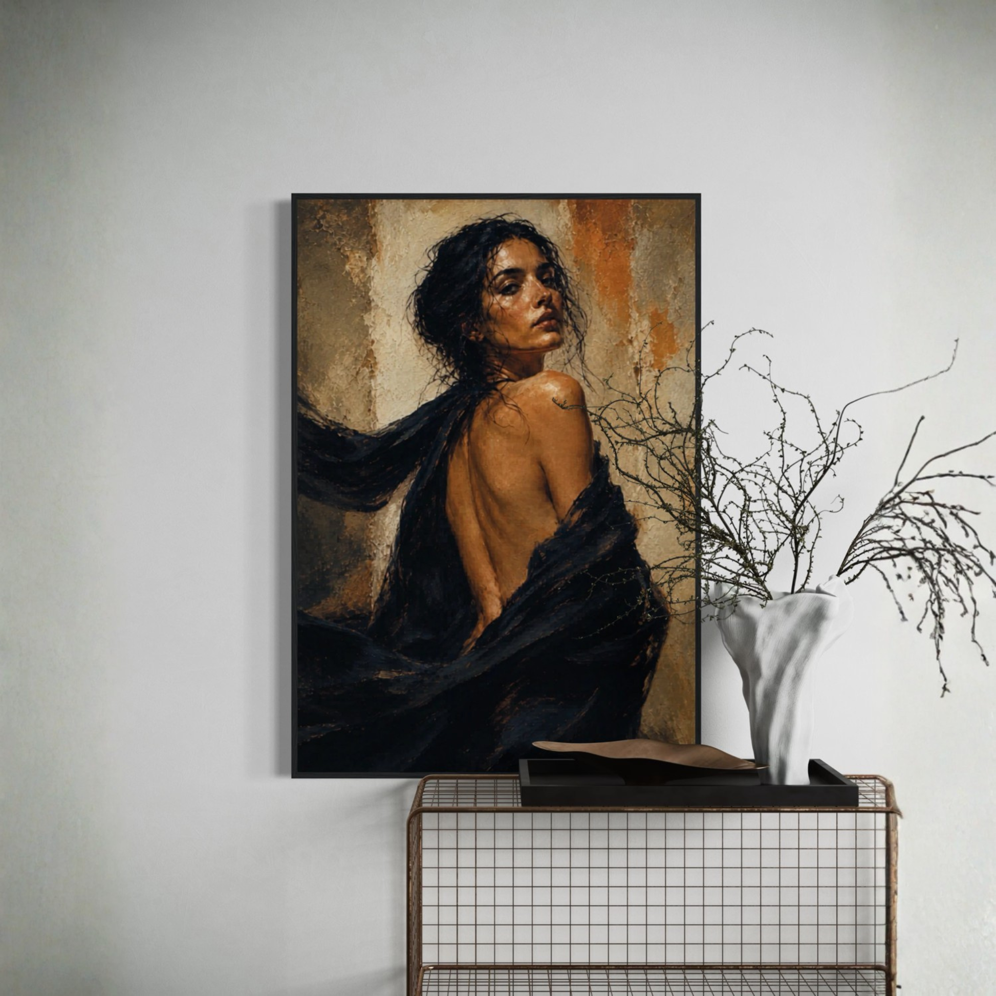 Framed art print "FIGURE STUDY X — Resolve" by LunarHeartCo featuring a minimalistic figure drawing on paper with a black frame.