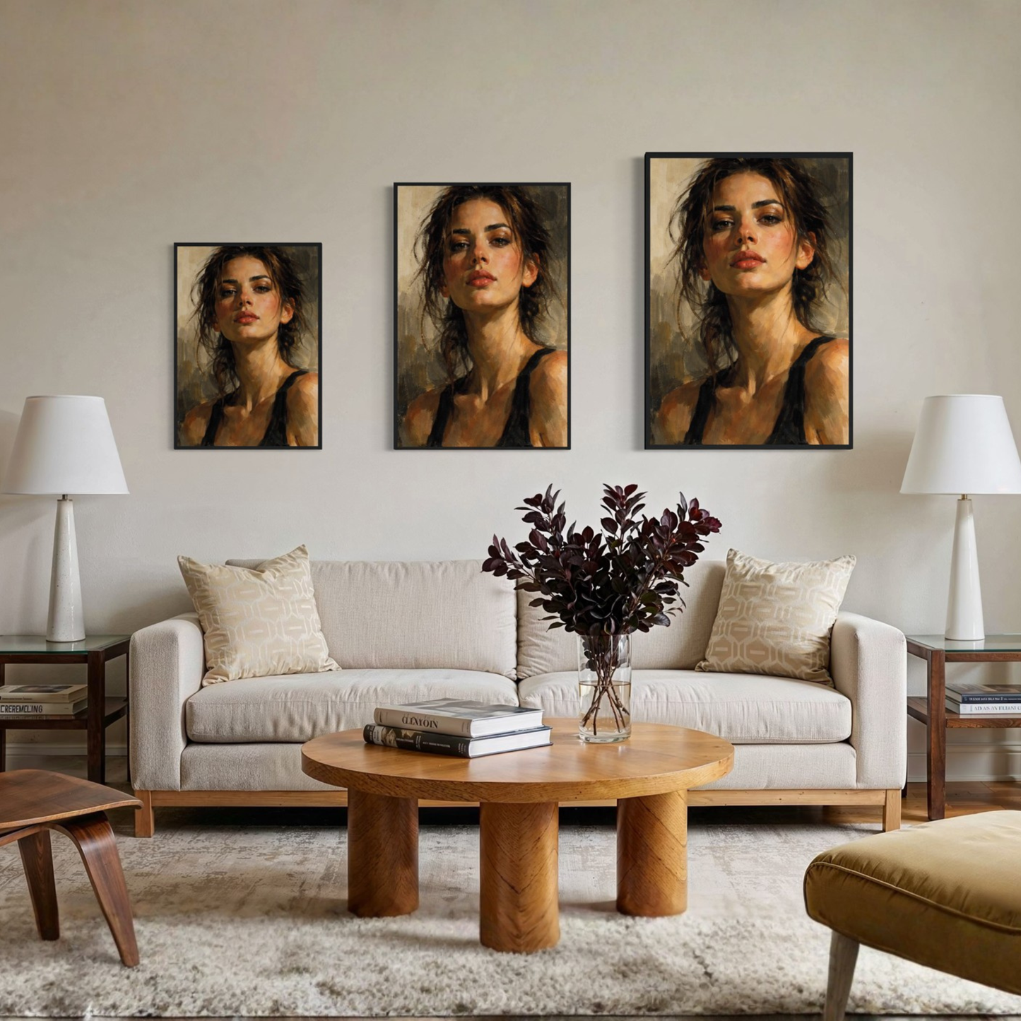 Framed wall art print "Figure Study II — Tension" by LunarHeartCo showcasing a minimalist abstract figure on a neutral background.
