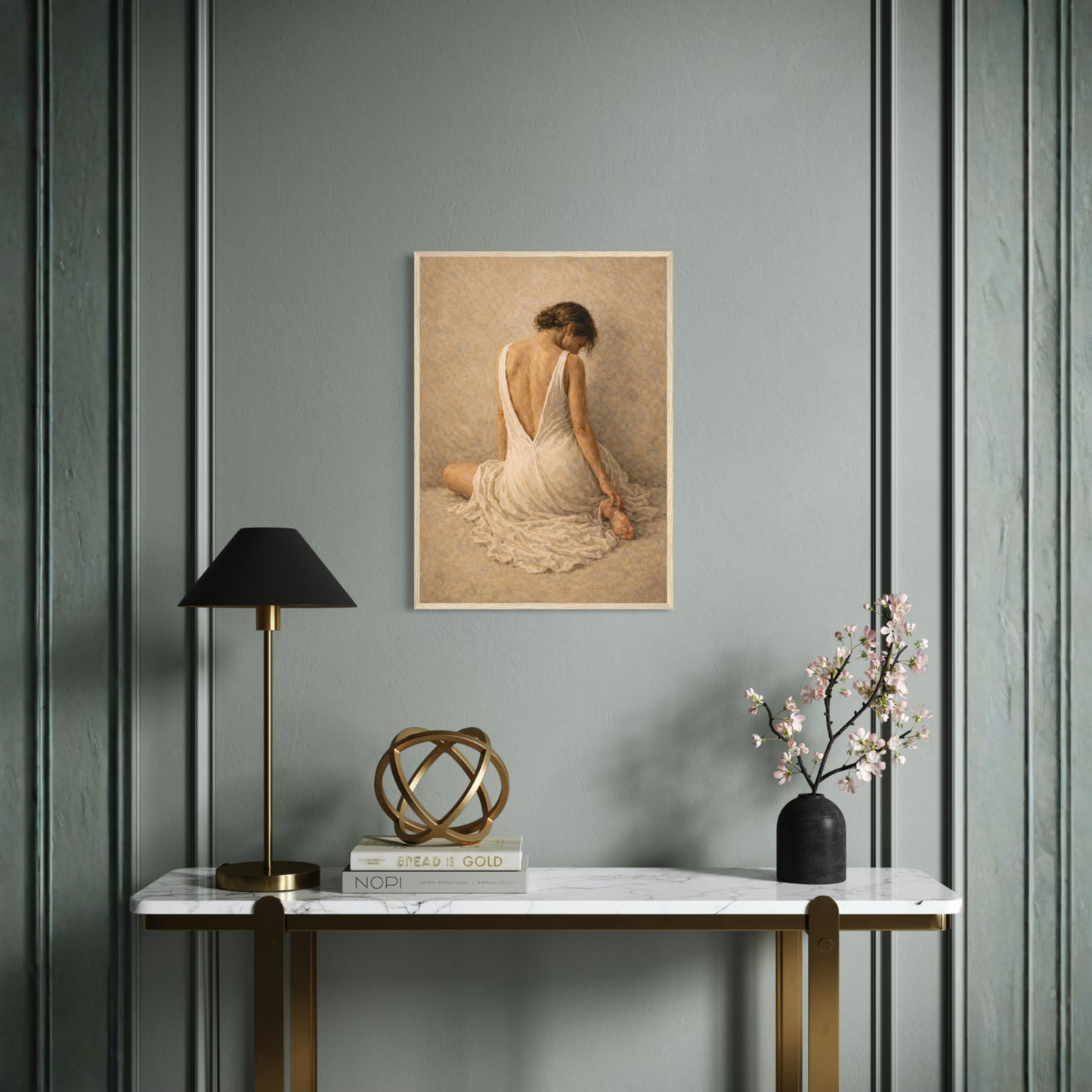 Framed art print titled "Stillness, Held II — Resting" by LunarHeartCo featuring a serene, calming abstract design.