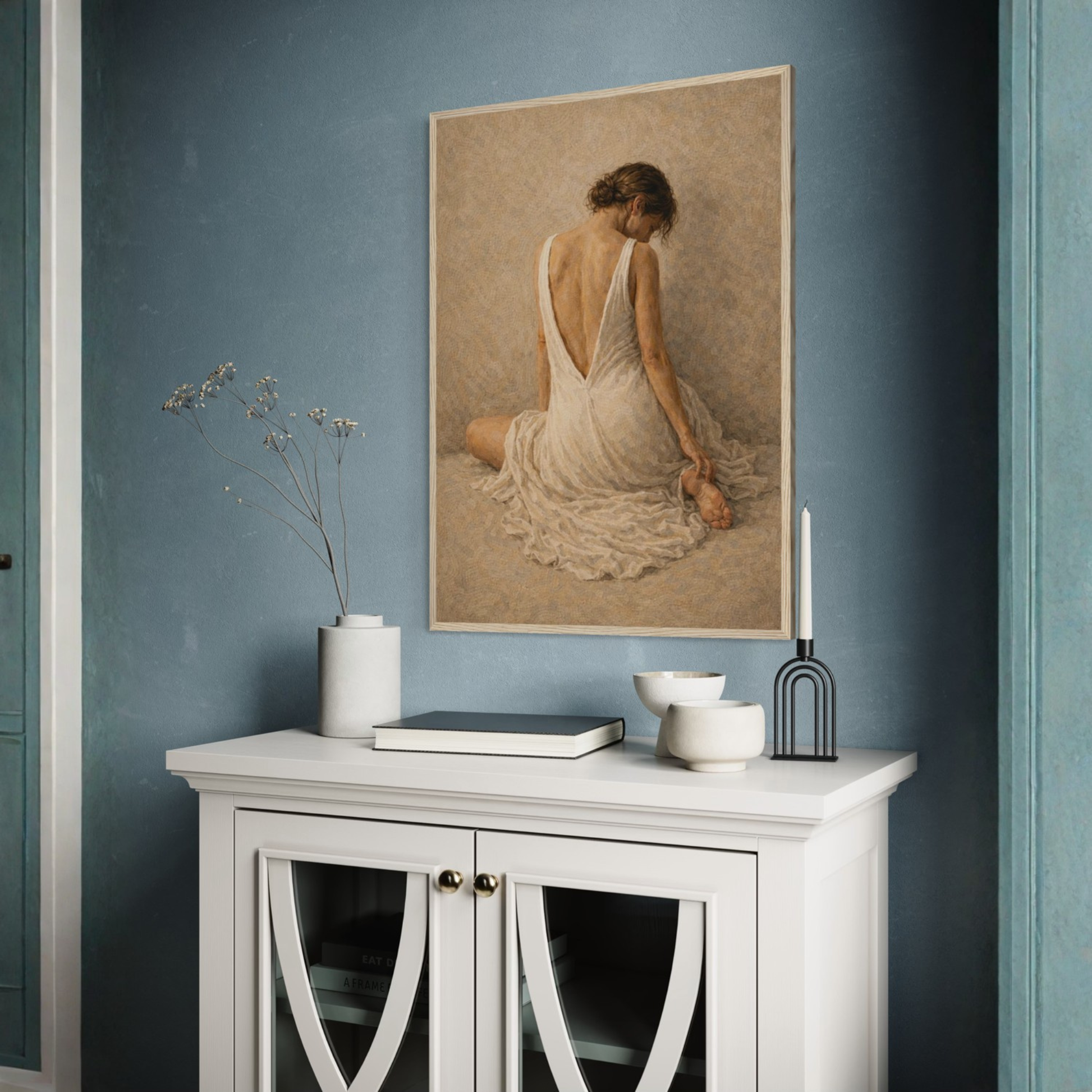 Framed art print titled STILLNESS, HELD II — Resting by LunarHeartCo, featuring serene abstract design in a sleek frame.
