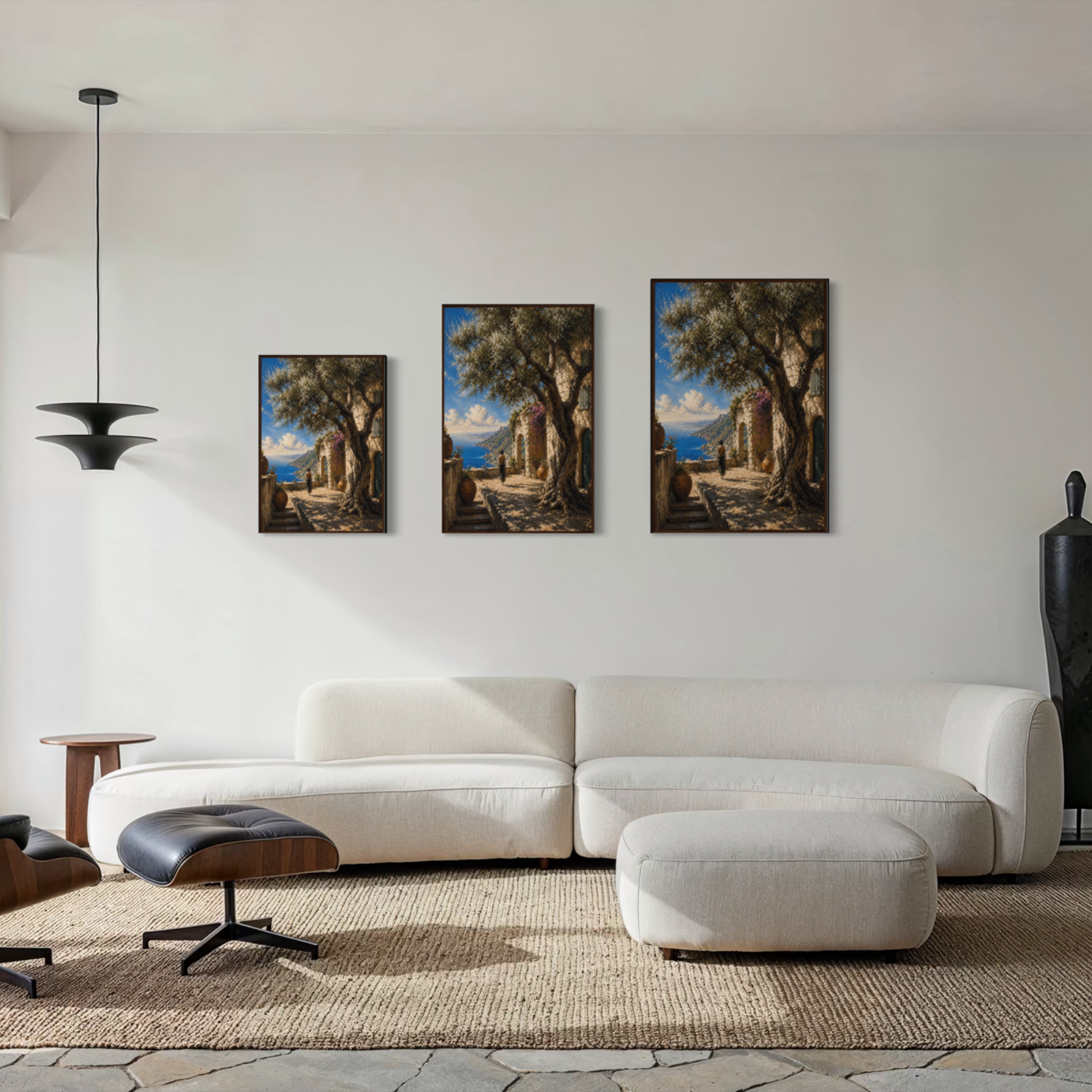 Framed wall art print titled "The Grove" featuring Mediterranean landscape scene by LunarHeartCo, ideal for home decor.