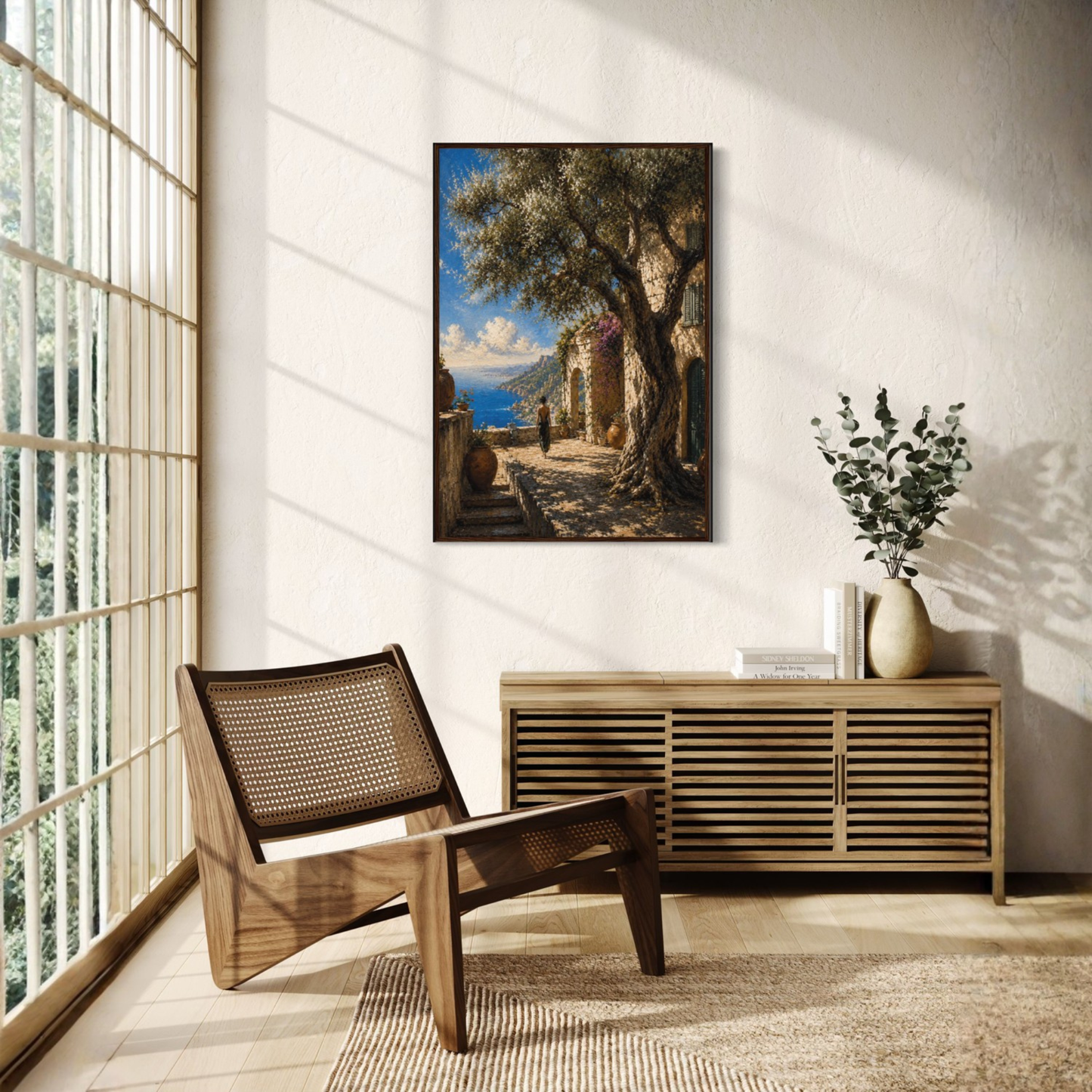 Framed wall art print titled "The Grove" from Mediterranean Studies collection by LunarHeartCo, featuring a scenic Mediterranean landscape.