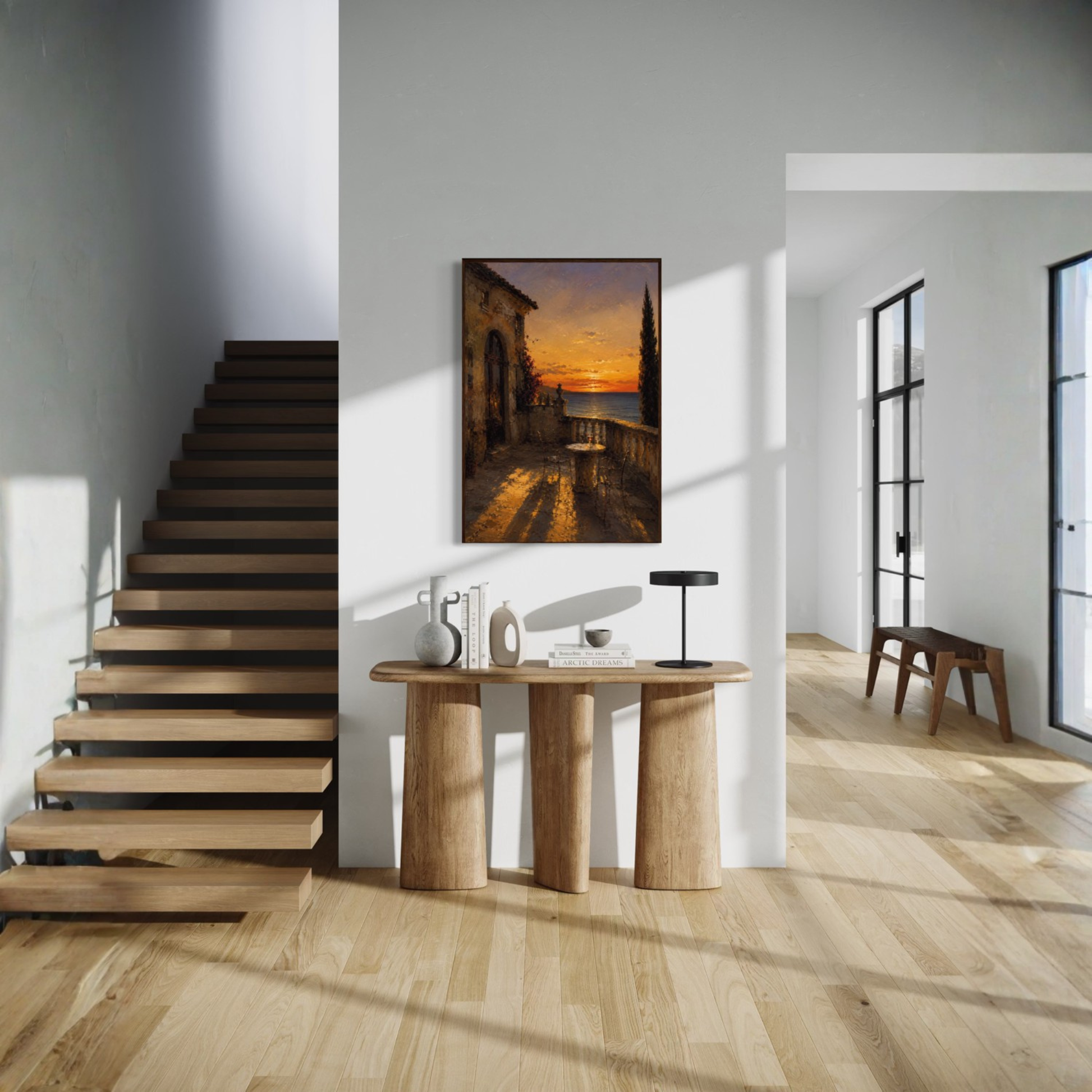 Framed art print titled "The Hour" from Mediterranean Studies collection by LunarHeartCo, featuring artistic design on a framed surface.