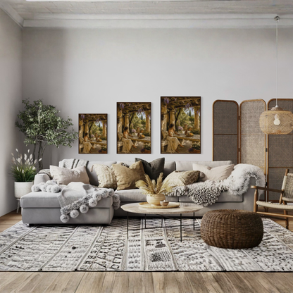 The Pergola Mediterranean framed art print displayed in a calm luxury interior.