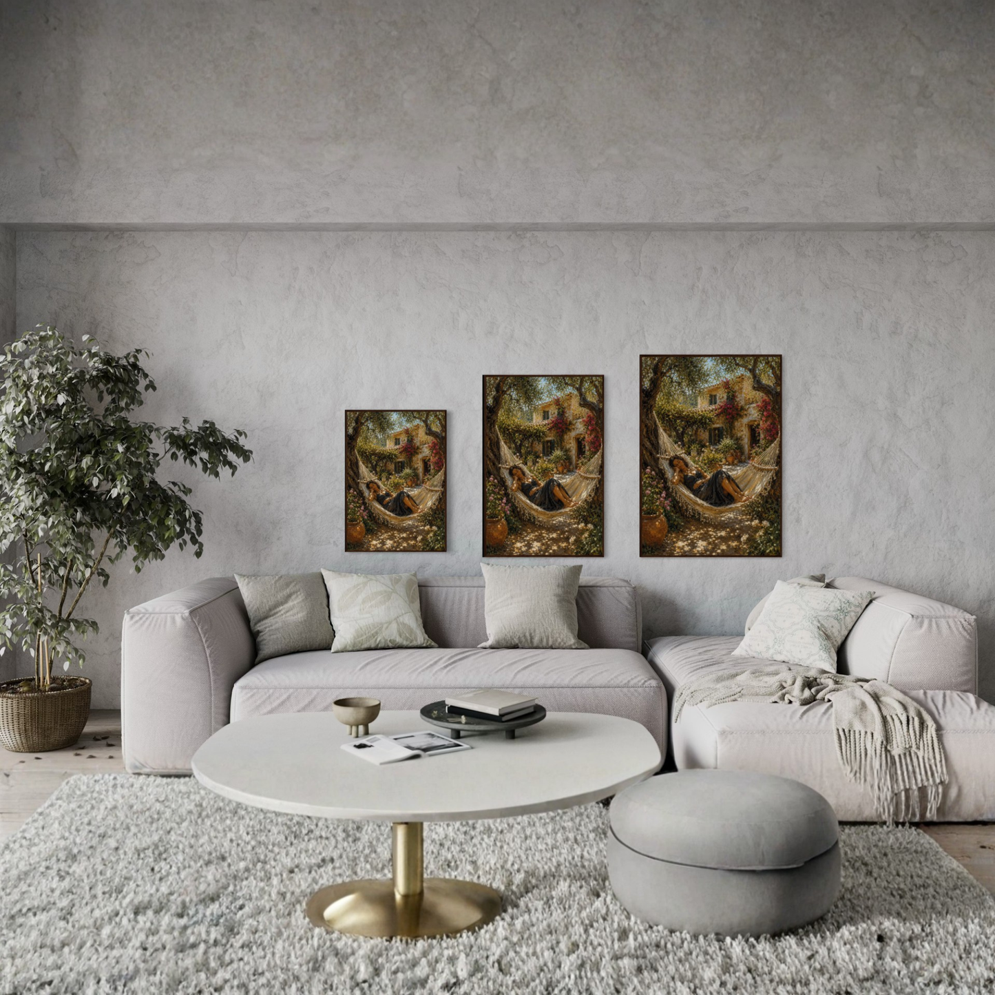 The Quiet Hour Mediterranean framed art print displayed in a calm luxury interior.