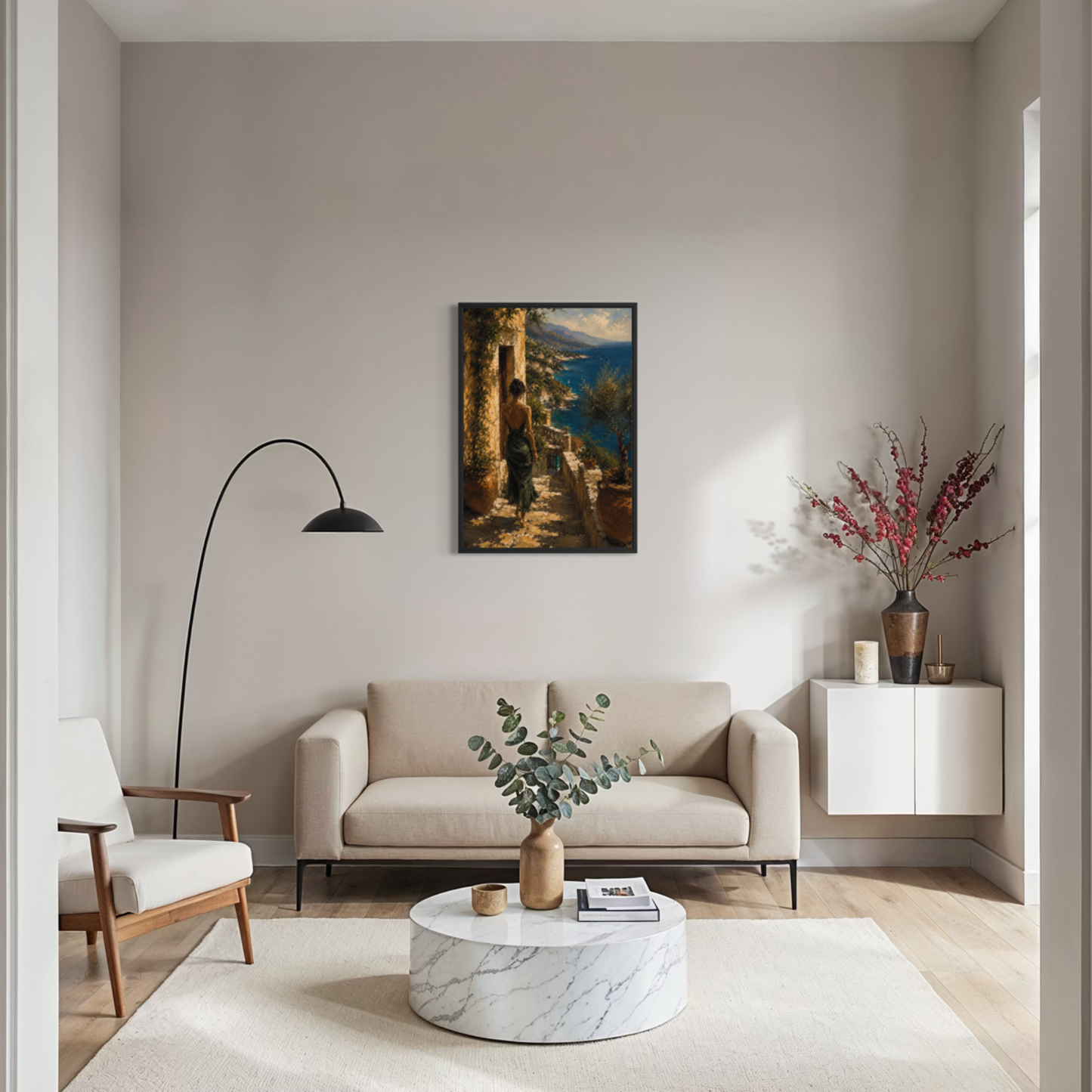Arrival Mediterranean museum-quality fine art print displayed in a calm luxury interior.