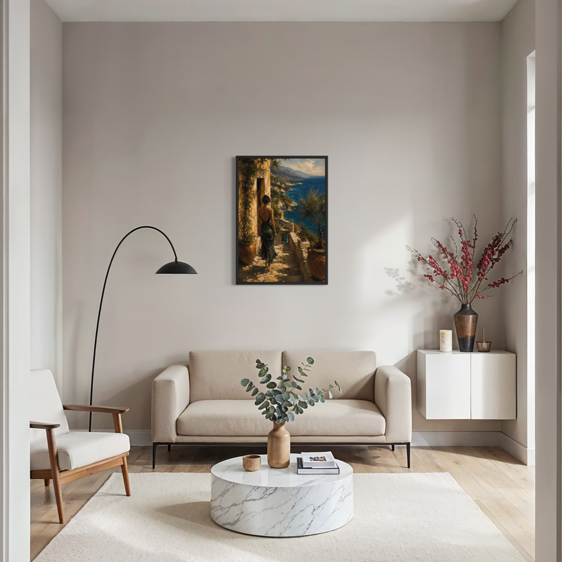 Arrival Mediterranean museum-quality fine art print displayed in a calm luxury interior.