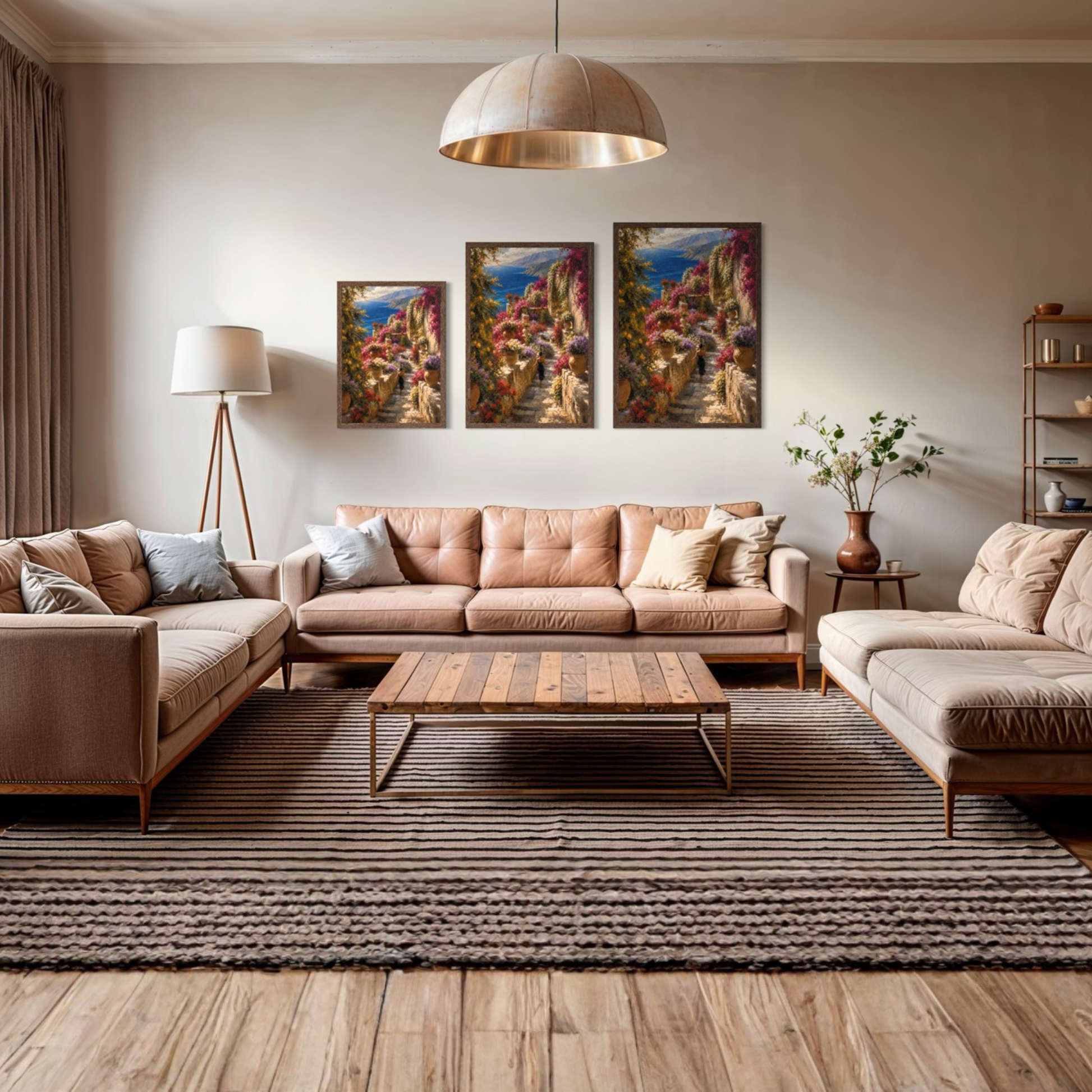 The Garden Mediterranean museum-quality fine art print displayed in a calm luxury interior.