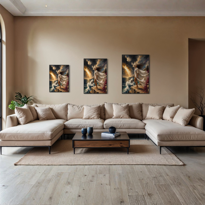 The Clearing large framed Mediterranean wall art displayed in a refined contemporary interior.