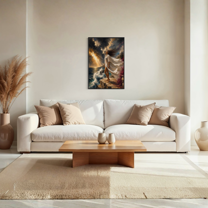 The Clearing large framed Mediterranean wall art displayed in a refined contemporary interior.