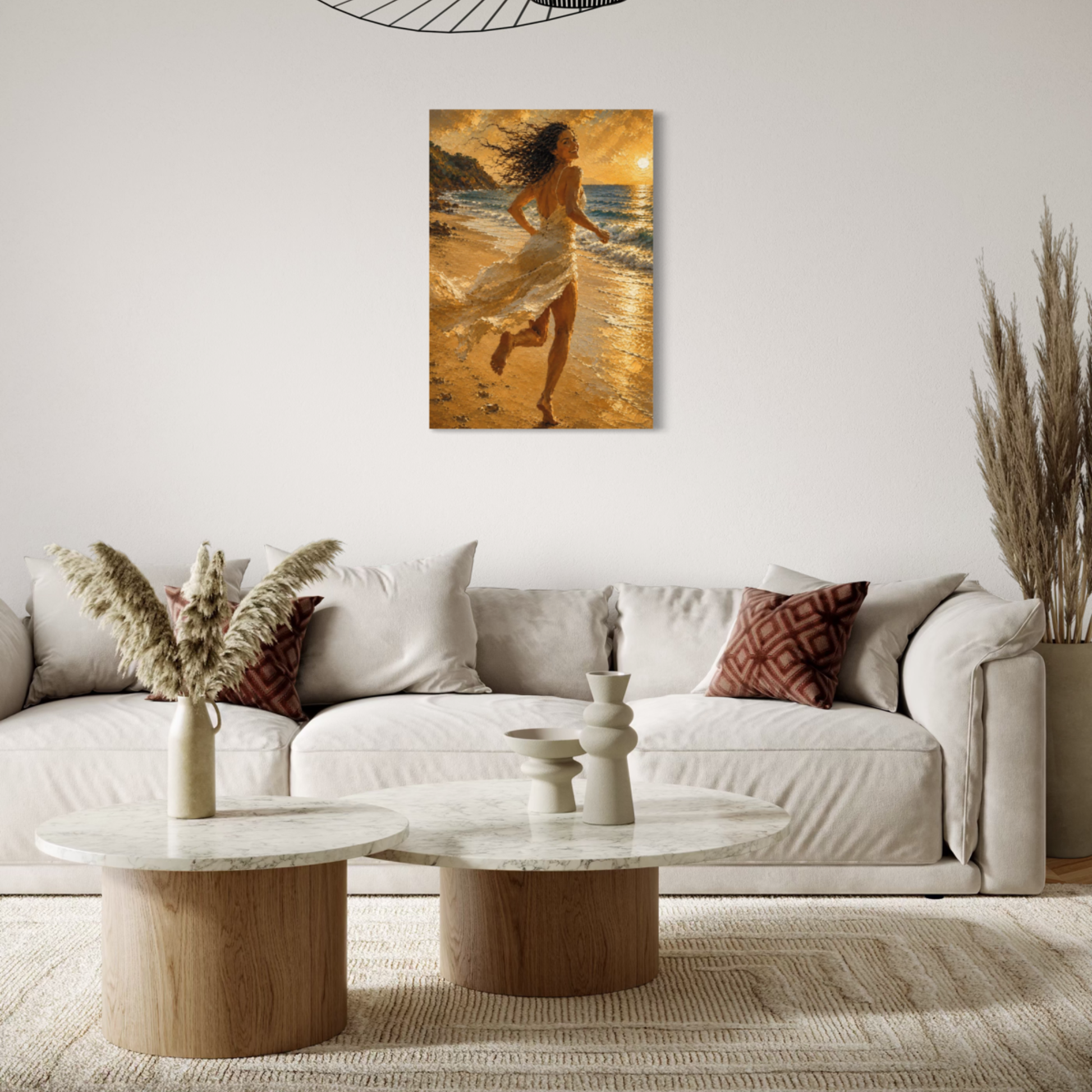 The Wild Light Mediterranean canvas art displayed in a refined contemporary living room.