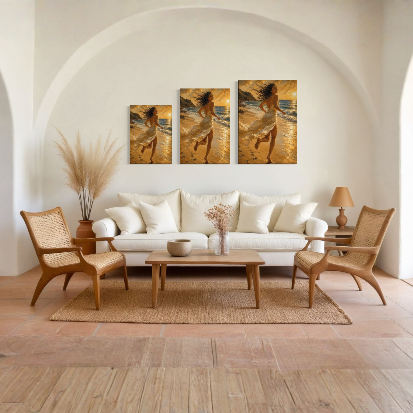 The Wild Light Mediterranean canvas art displayed in a refined contemporary living room.