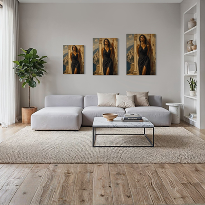 Salt & Stone Mediterranean canvas art displayed in a refined contemporary living room.
