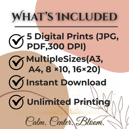 Minimalist Boho Woman Wall Art Set (5 Prints) | Feminine Line Art | Neutral Modern Digital Download 🌸✨ - LunarHeartCo