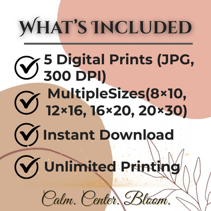 Boho Goddess Wall Art Set (5 Prints) | Celestial Moon Phase | Feminine Digital Download 🌙✨ - LunarHeartCo