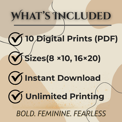 Fierce Woman Wall Art Bundle (10 Prints) | Feminine Empowerment Portrait Quotes | Printable Digital Décor 💋✨ - LunarHeartCo