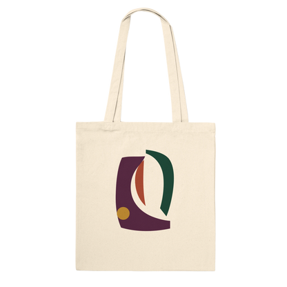 THE VESSEL premium natural cotton tote featuring aubergine, forest-green, rust and ochre abstract artwork