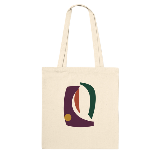 THE VESSEL premium natural cotton tote featuring aubergine, forest-green, rust and ochre abstract artwork