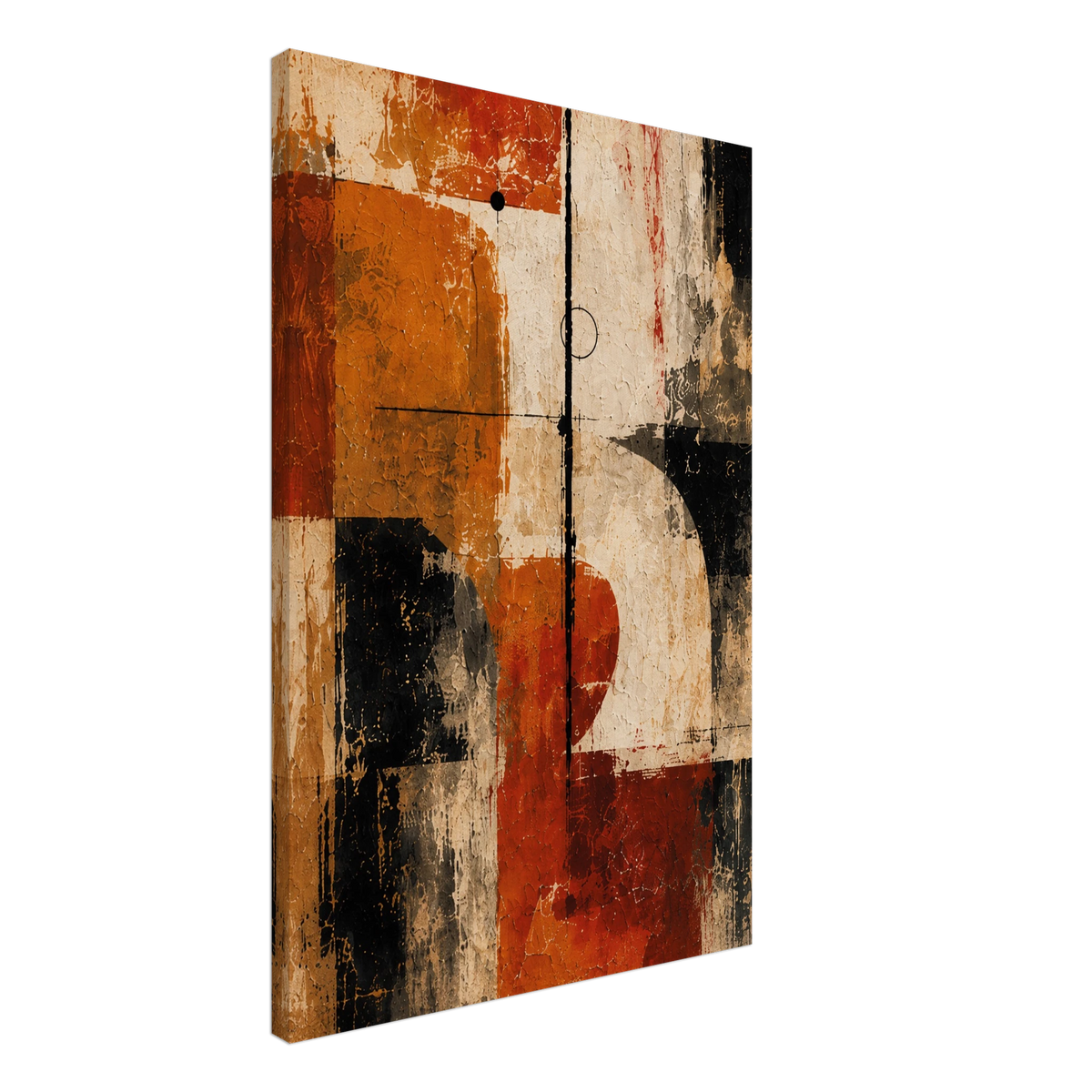 Side perspective of Counterweight canvas showing the deep gallery-wrapped edge and layered abstract composition.