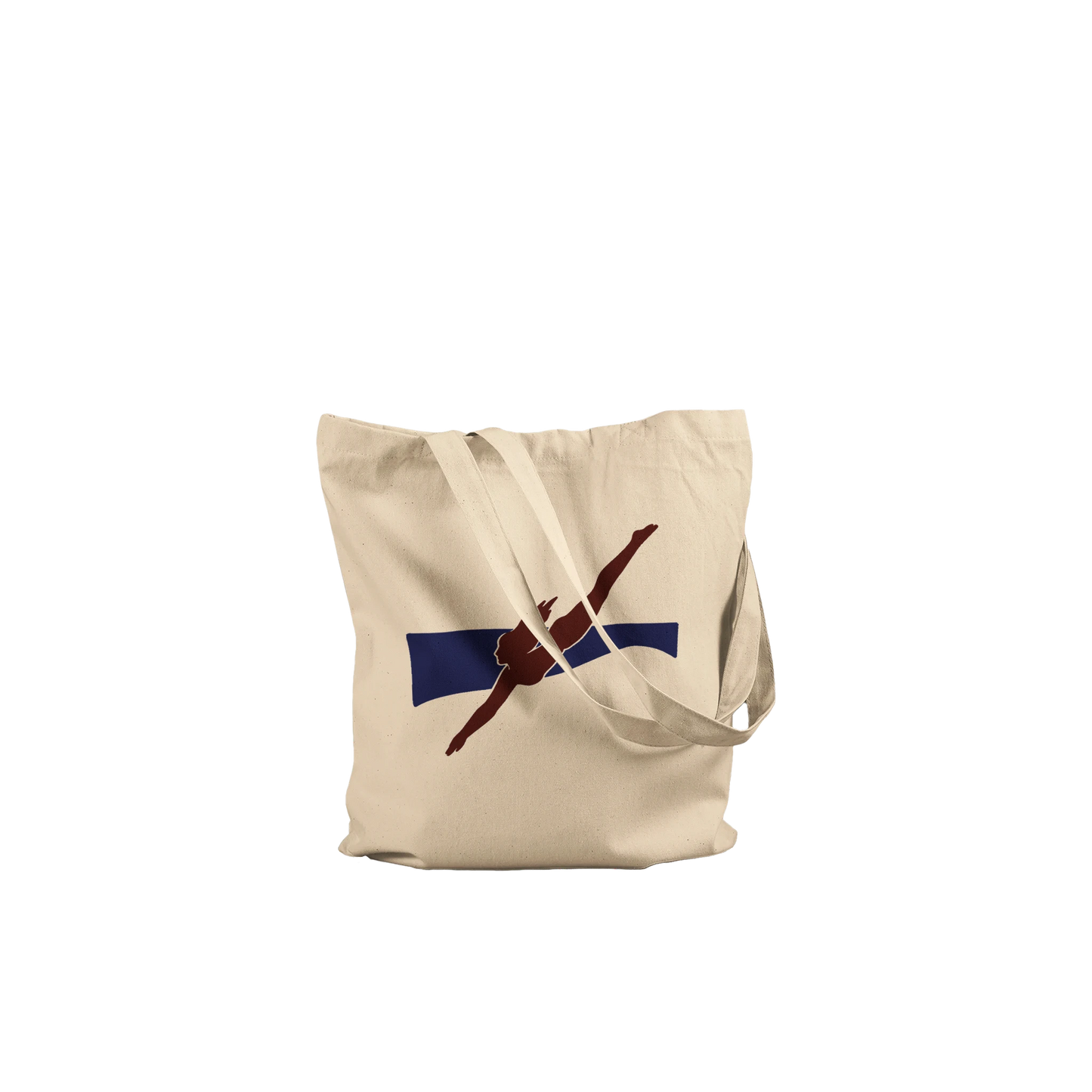 Folded THE PULL cotton tote showing the maroon and navy diver artwork.