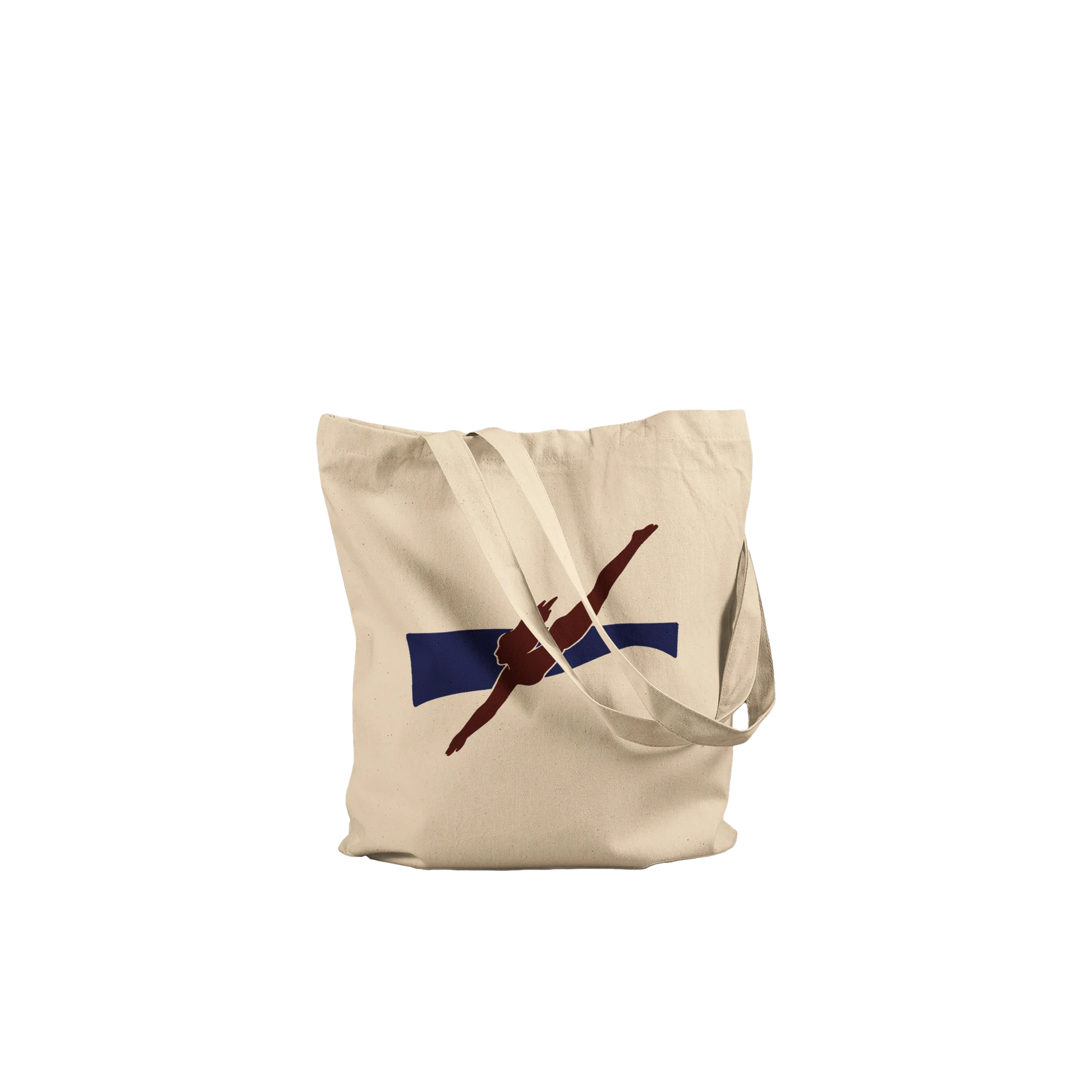 Folded THE PULL cotton tote showing the maroon and navy diver artwork.