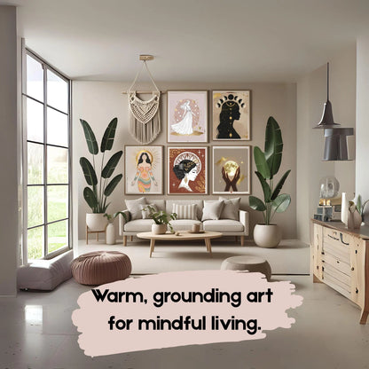 Boho Goddess Wall Art Set (5 Prints) | Celestial Moon Phase | Feminine Digital Download 🌙✨ - LunarHeartCo