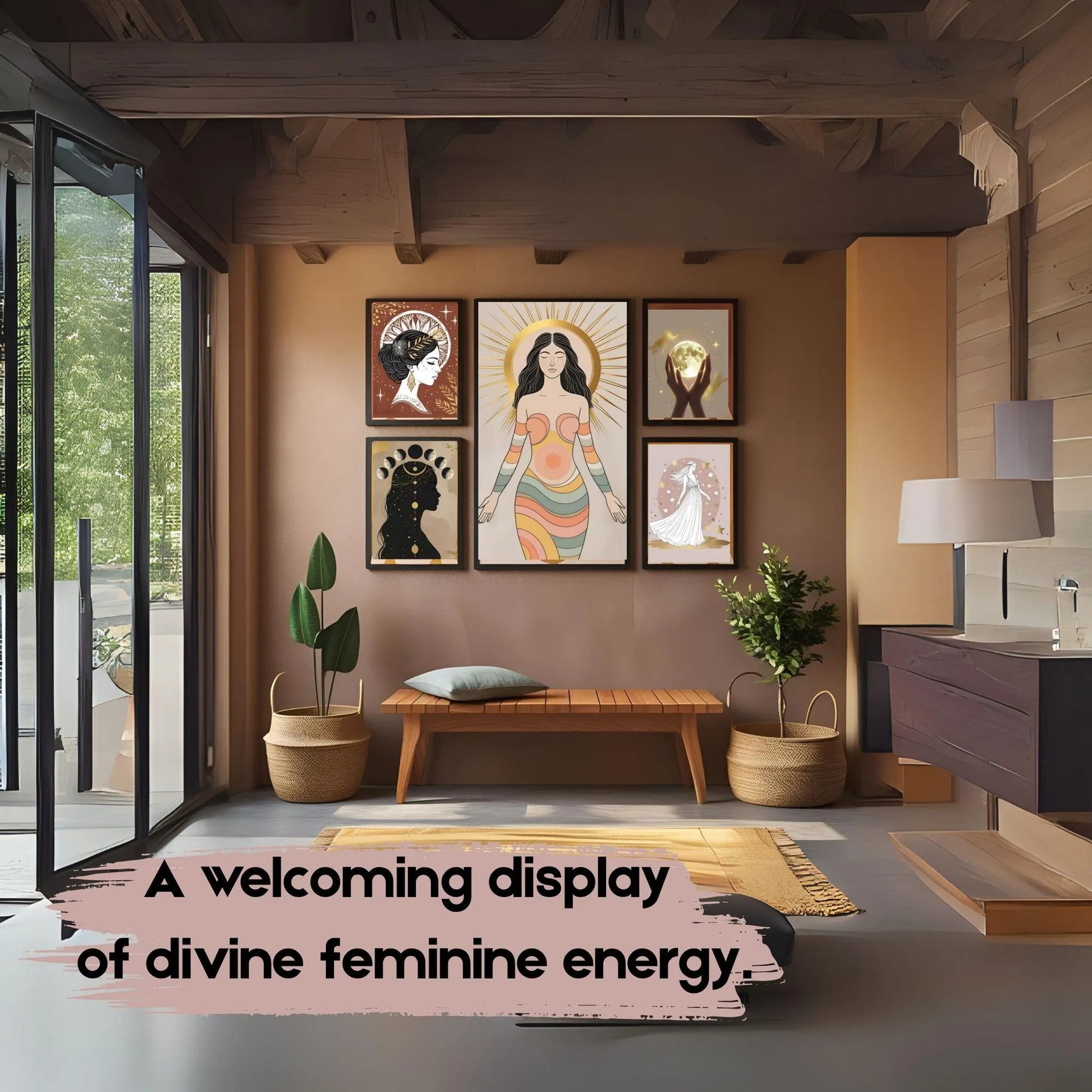 Boho Goddess Wall Art Set (5 Prints) | Celestial Moon Phase | Feminine Digital Download 🌙✨ - LunarHeartCo