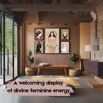 Boho Goddess Wall Art Set (5 Prints) | Celestial Moon Phase | Feminine Digital Download 🌙✨ - LunarHeartCo