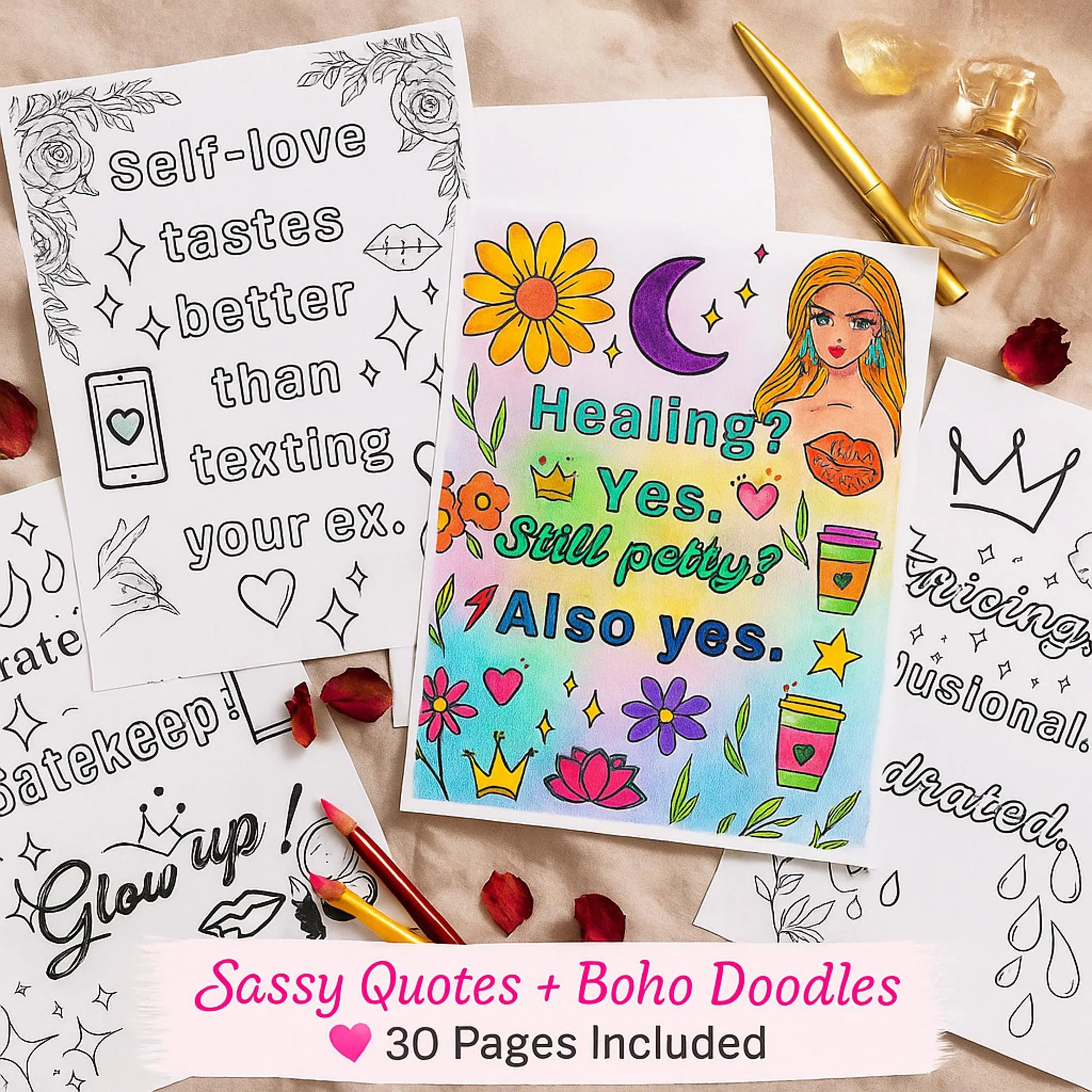 Color Me Unbothered | Funny Self-Love Coloring Book for Adults (30 Pages, PDF Download) 🎨✨ - LunarHeartCo