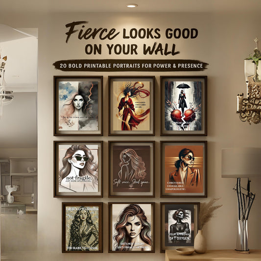 Fierce Woman Wall Art Bundle (20 Prints) | Empowering Feminine Portrait Quotes | Digital Download 🖤✨ - LunarHeartCo
