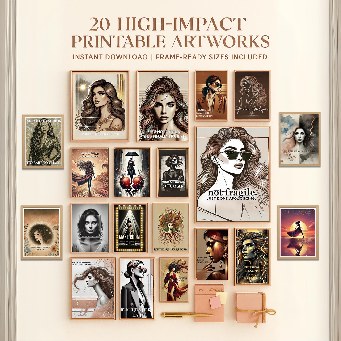 Fierce Woman Wall Art Bundle (20 Prints) | Empowering Feminine Portrait Quotes | Digital Download 🖤✨ - LunarHeartCo